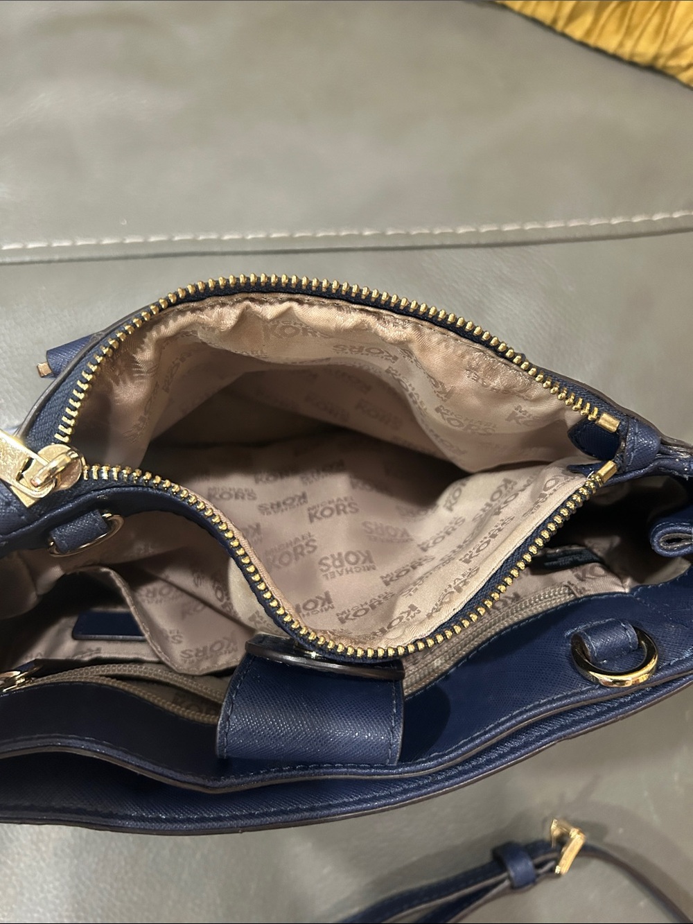 Michael Kors Kellen XS Satchel in a navy and blue floral print - Picture 8 of 12
